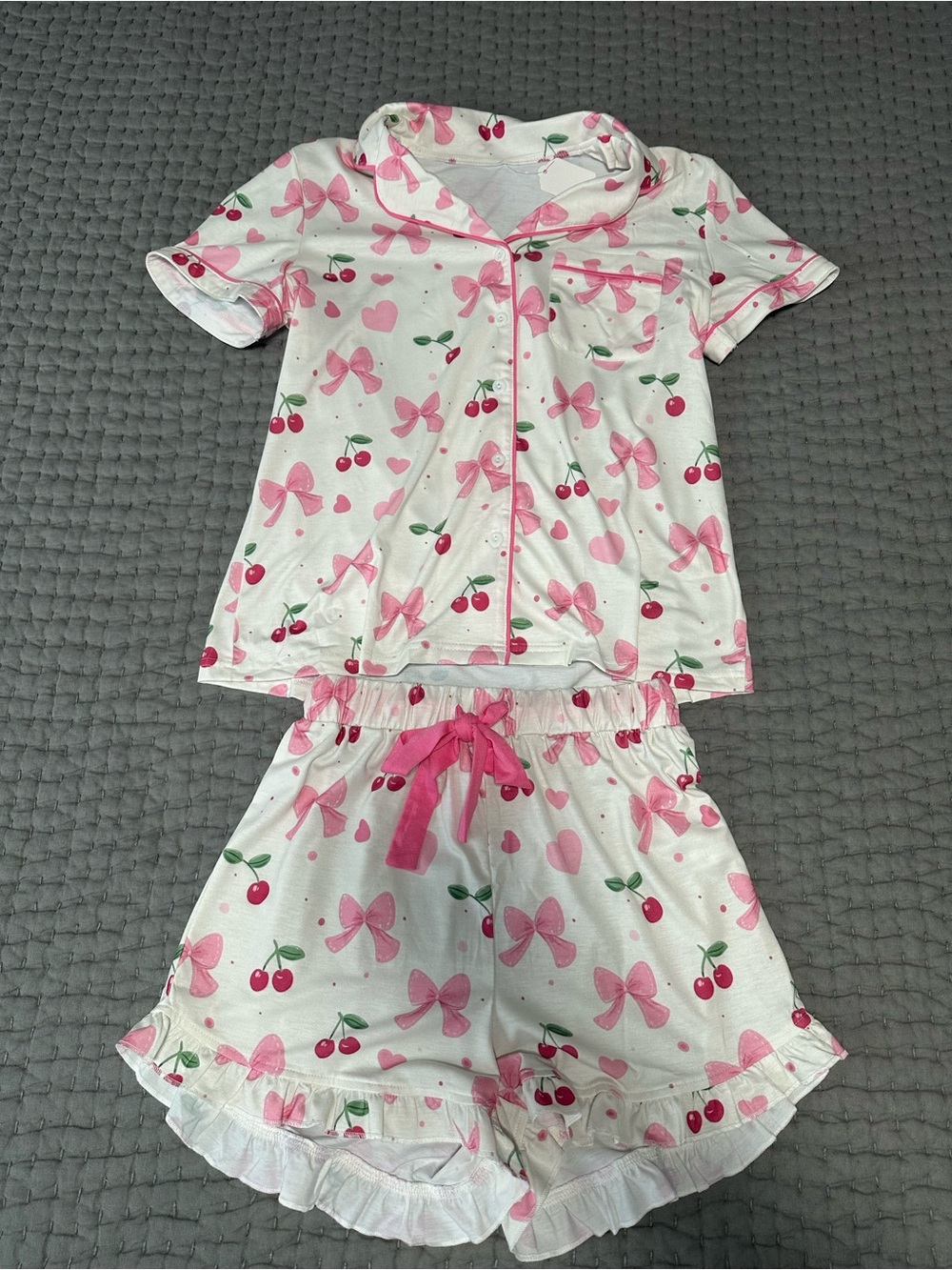 Women’s Pink Cherry & Bow Pajama Set